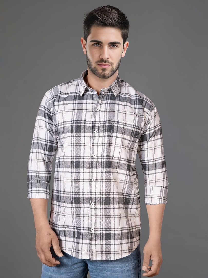 Authenzaa Men Casual Shirt SFCS053 Grey Checks 