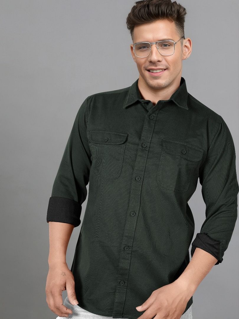 Authenzaa Men Casual Shirt SFCS042 Dark Green 