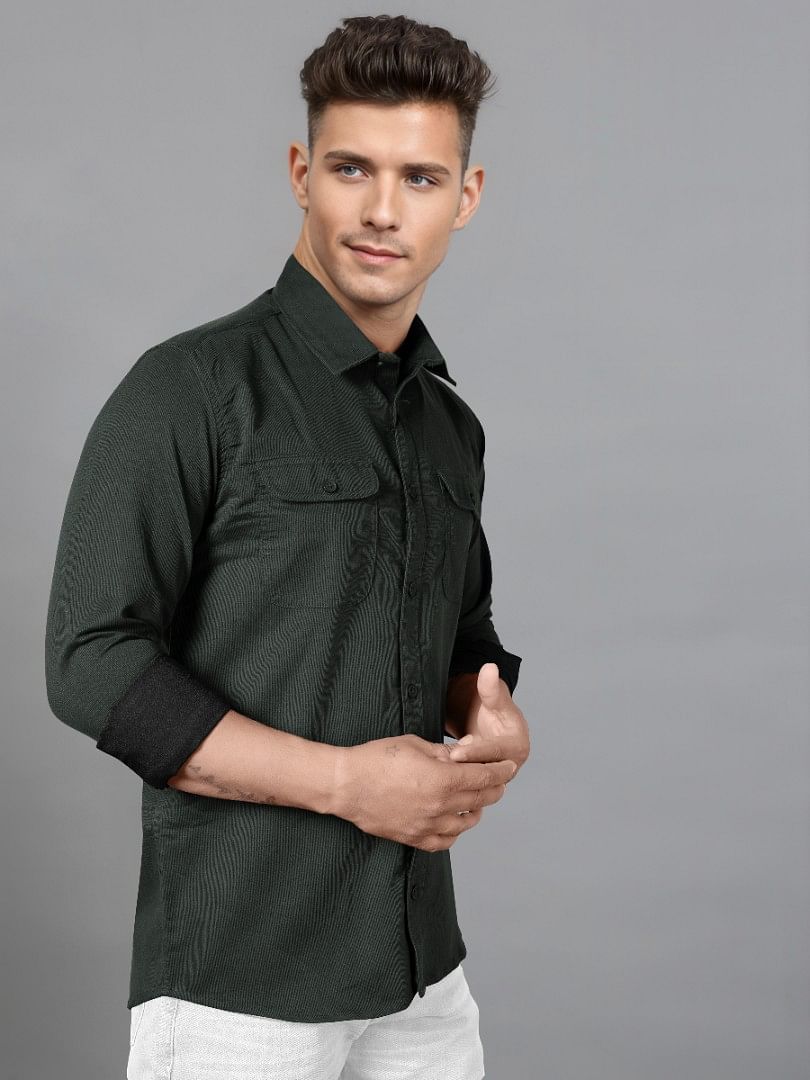 Authenzaa Men Casual Shirt SFCS042 Dark Green 