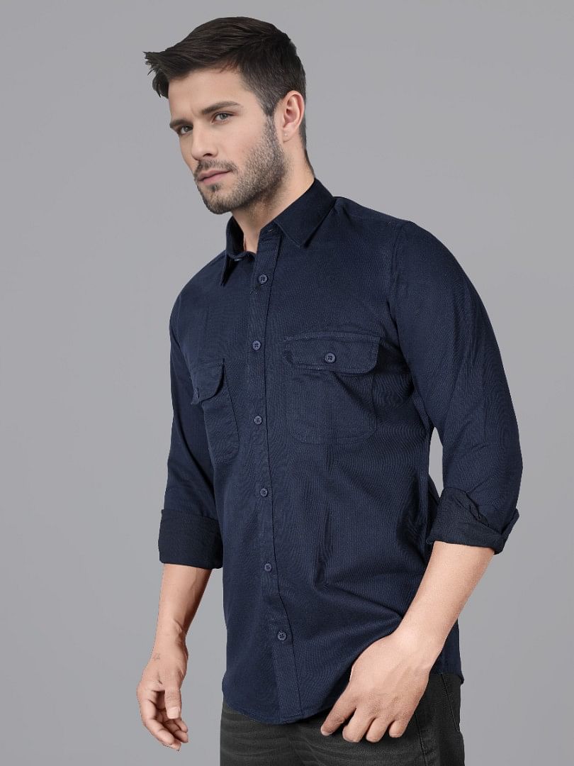 Authenzaa Men Casual Shirt SFCS044 Navy Blue 