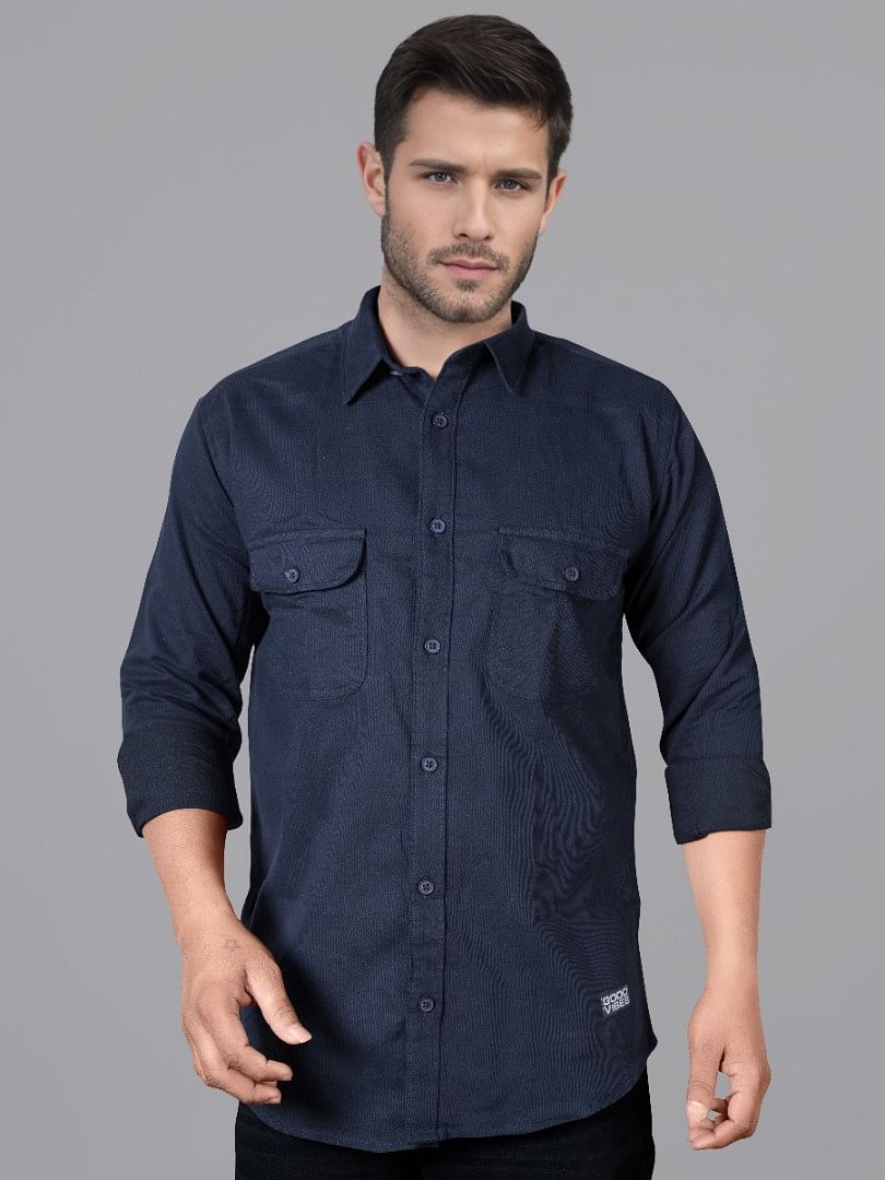 Authenzaa Men Casual Shirt SFCS044 Navy Blue 