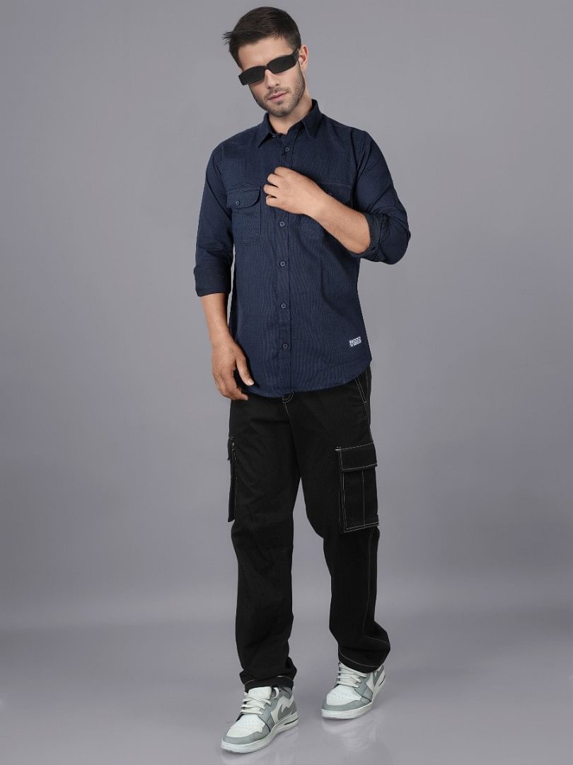 Authenzaa Men Casual Shirt SFCS044 Navy Blue 