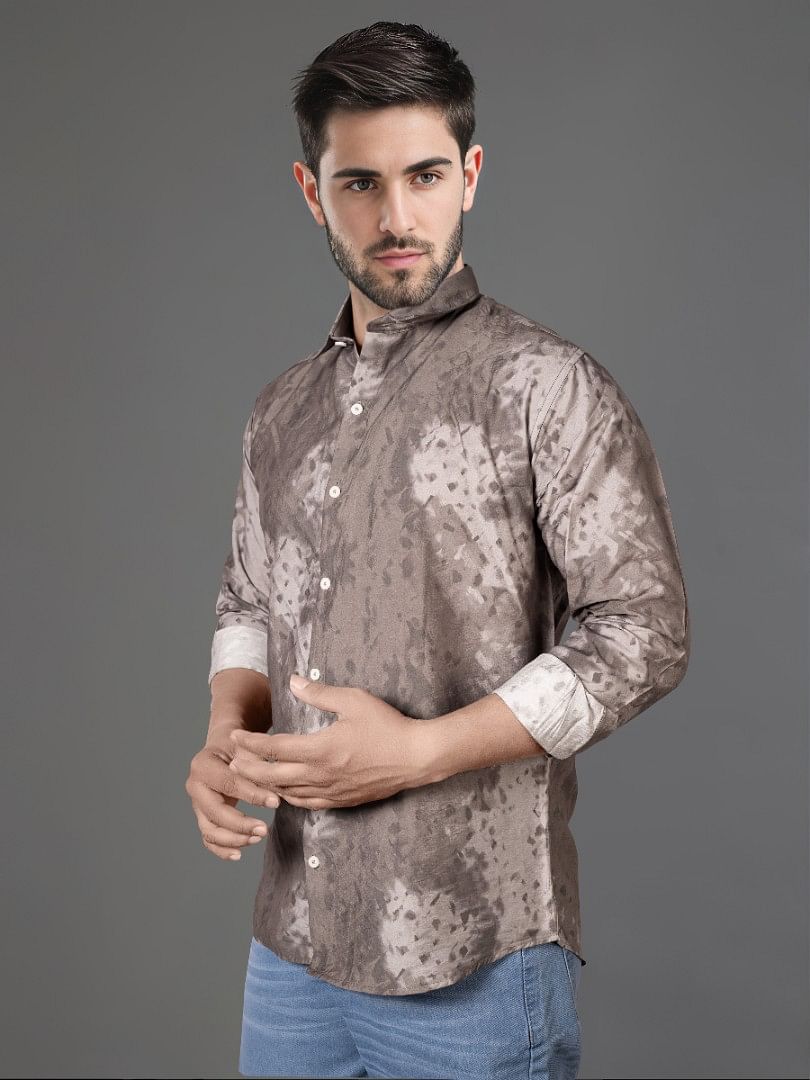 Authenzaa Men Casual Shirt SFCS055 Printed Grey 