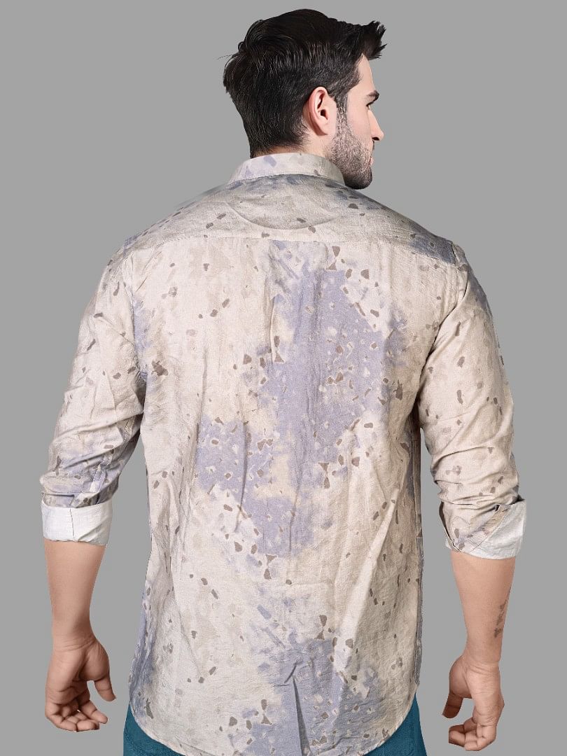 Authenzaa Men Casual Shirt SFCS054 Printed Cream 