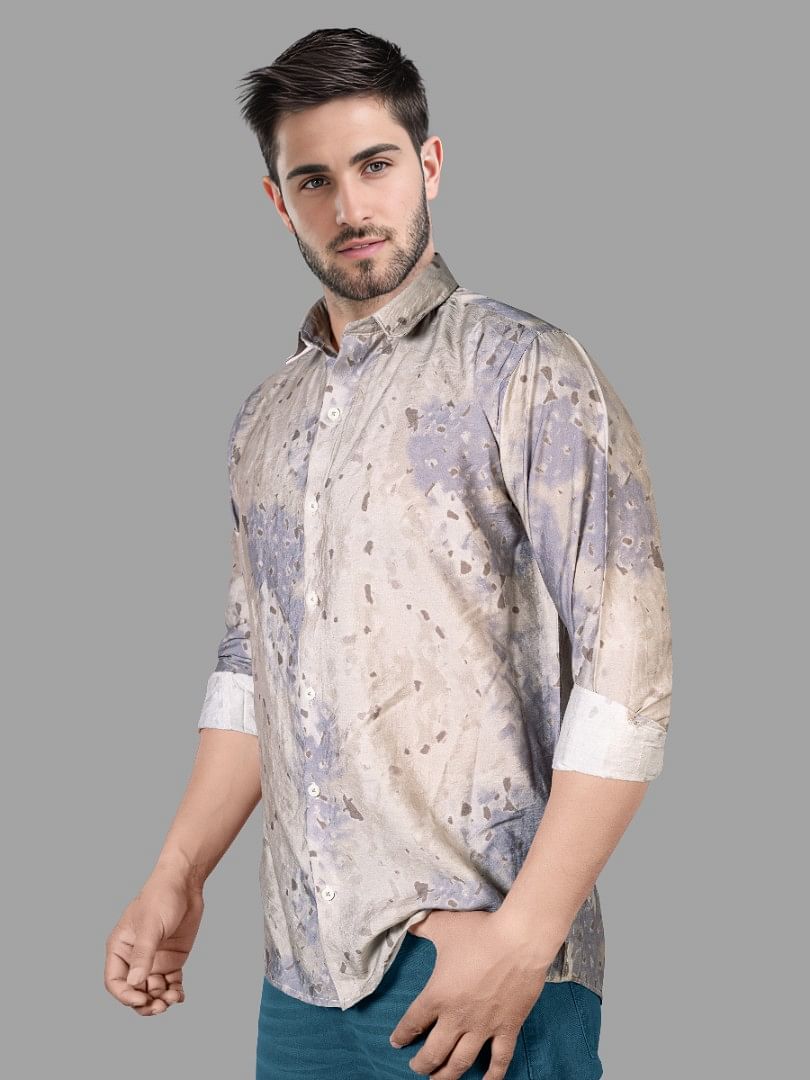 Authenzaa Men Casual Shirt SFCS054 Printed Cream 