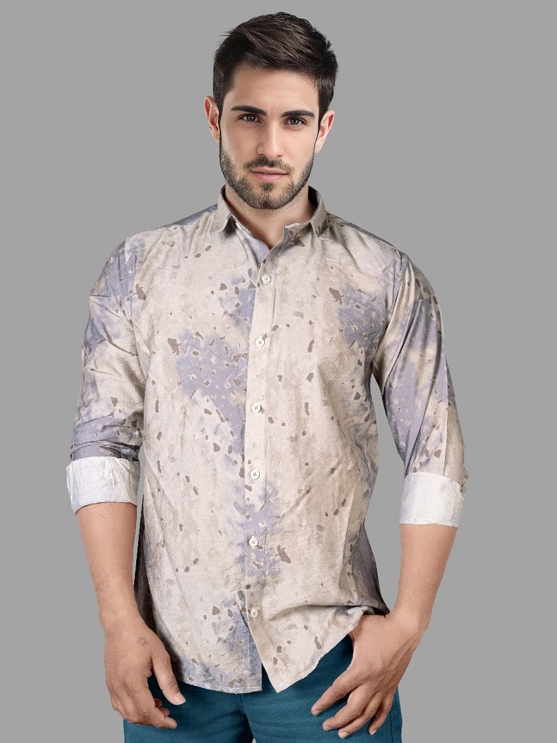 Authenzaa Men Casual Shirt SFCS054 Printed Cream 