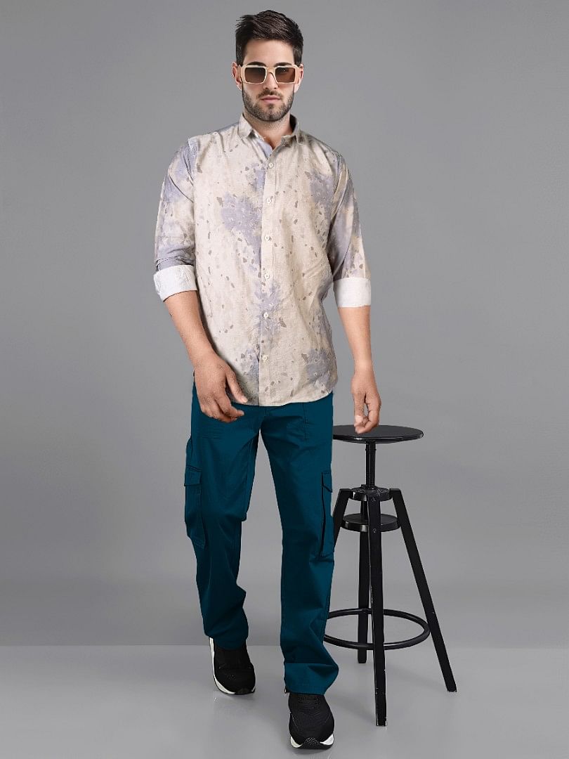 Authenzaa Men Casual Shirt SFCS054 Printed Cream 