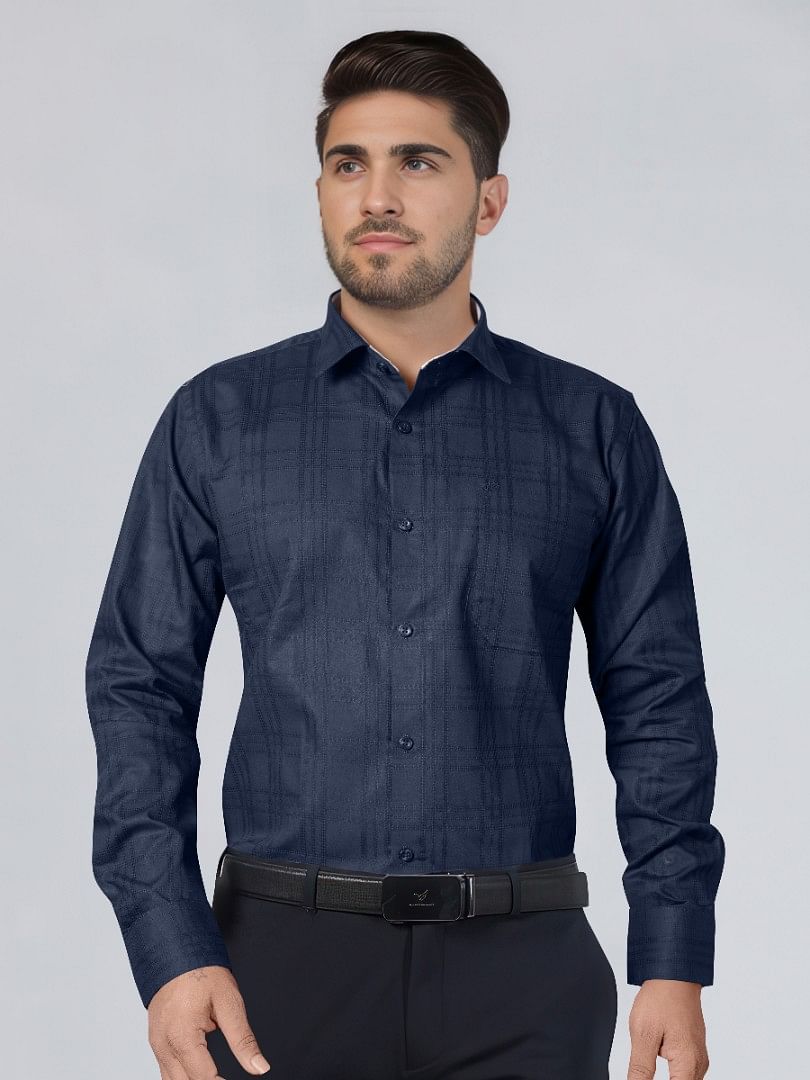 Authenzaa Men Premium Formal Shirt APFS013 Navy 1 