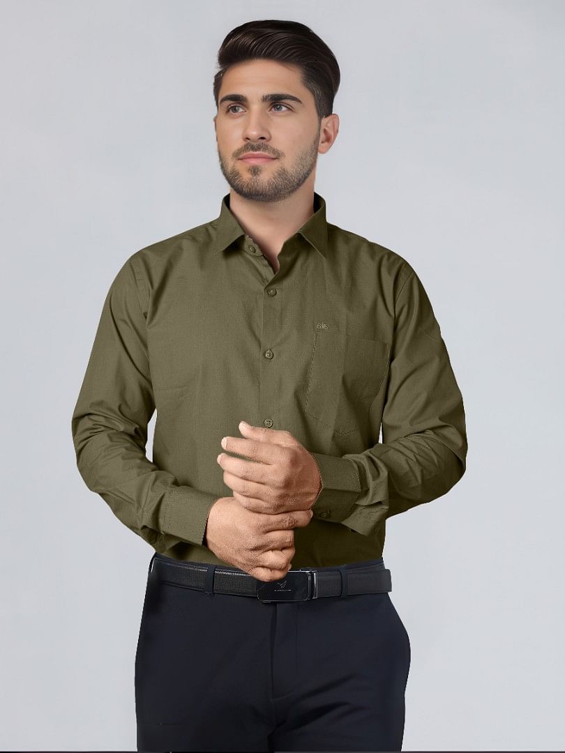 Authenzaa Men Premium Formal Shirt APFS009 Mahendi 