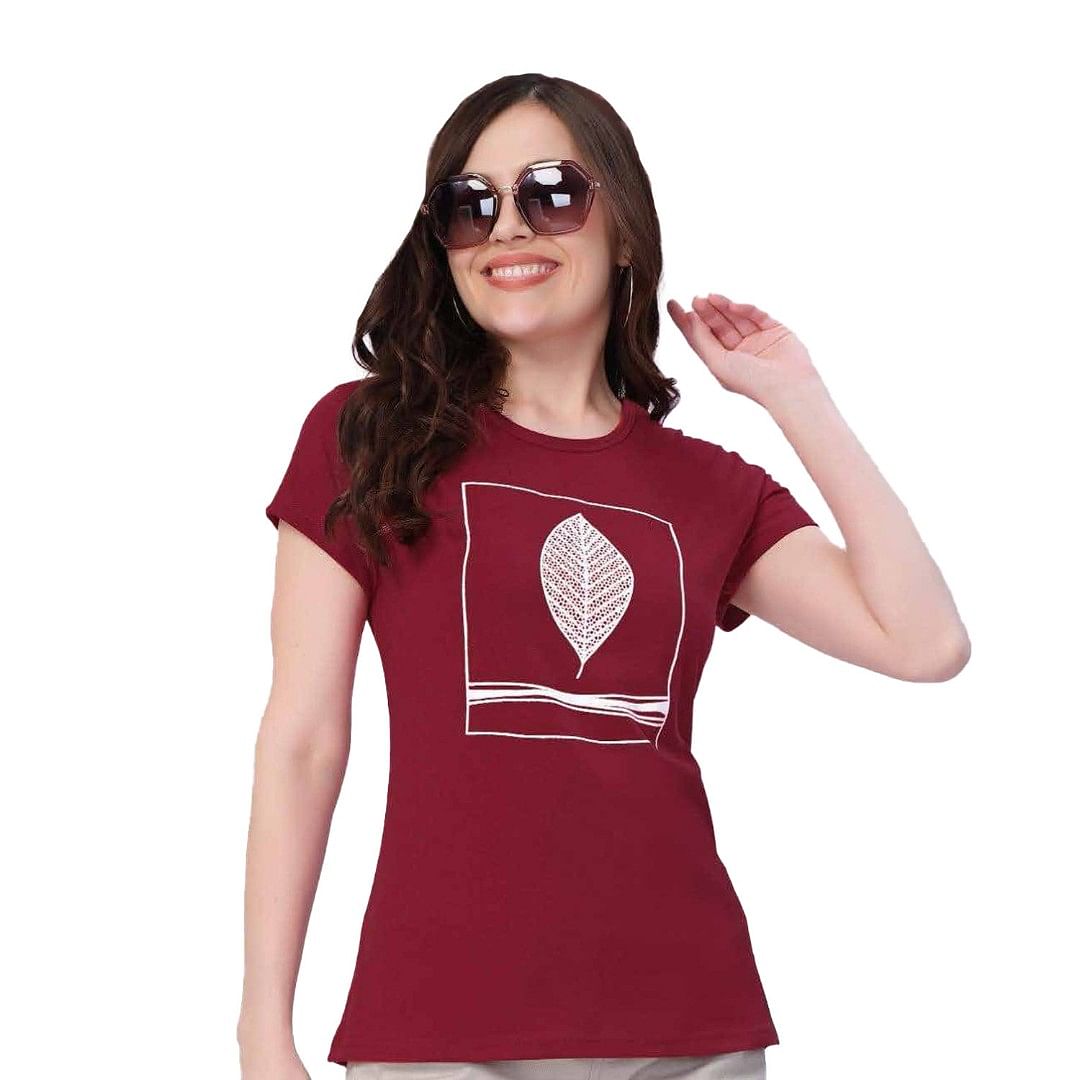Authenzaa Women T-Shirt ACWTS012 Dark Maroon 