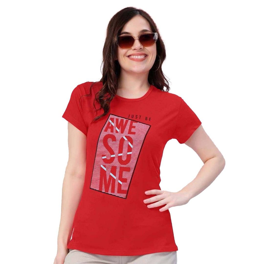 Authenzaa Women T-Shirt ACWTS016 Red 