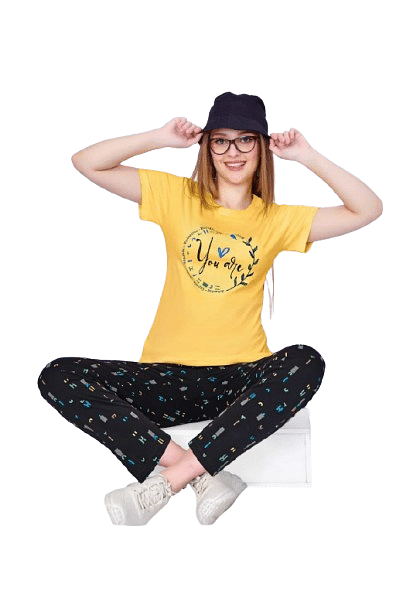 Authenzaa Women 2PC Nighty AC2N034 Yellow  