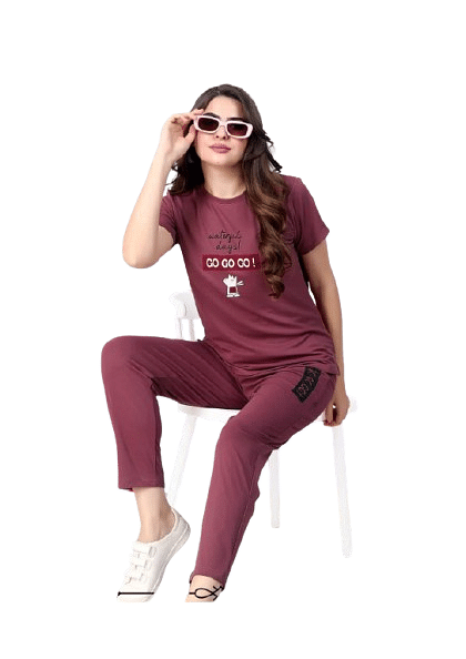 Authenzaa Women 2PC Nighty AC2N044 Dark Wine 