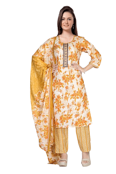 Authenzaa Women 3Pcs Kurti Set SMCKT081 Cream 