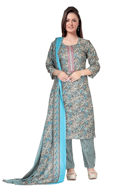 Authenzaa Women 3Pcs Kurti Set SMCKT082 Grey 