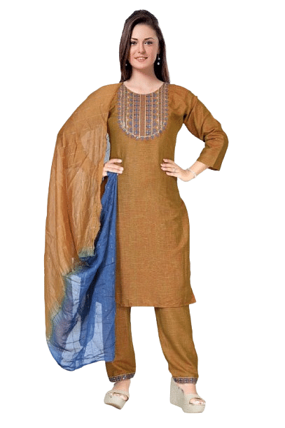 Authenzaa Women 3Pcs Kurti Set SMCKT080 Brown 