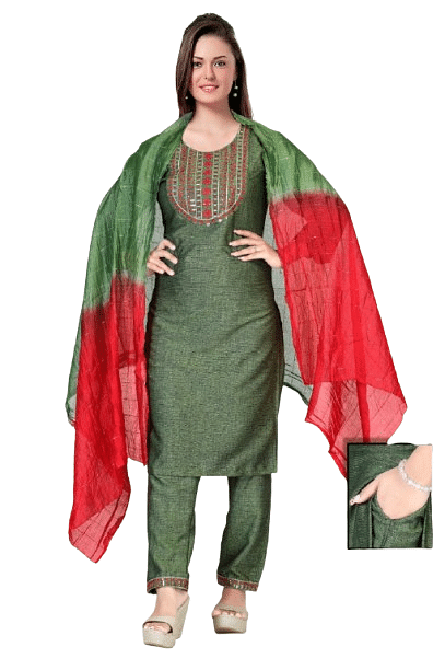 Authenzaa Women 3Pcs Kurti Set SMCKT081 Green 