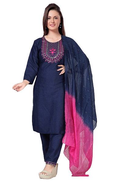 Authenzaa Women 3Pcs Kurti Set SMCKT082 Navy 