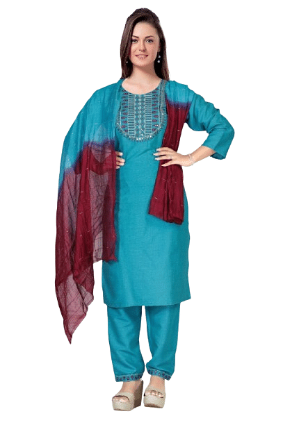Authenzaa Women 3Pcs Kurti Set SMCKT083 Sky Blue 