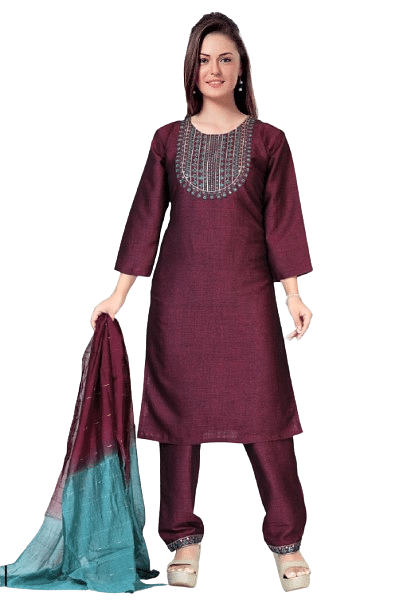 Authenzaa Women 3Pcs Kurti Set SMCKT084 Maroon 