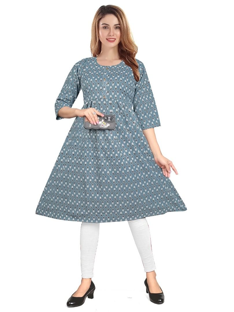 Authenzaa Women Kurti EVWKT001 Steel Grey 