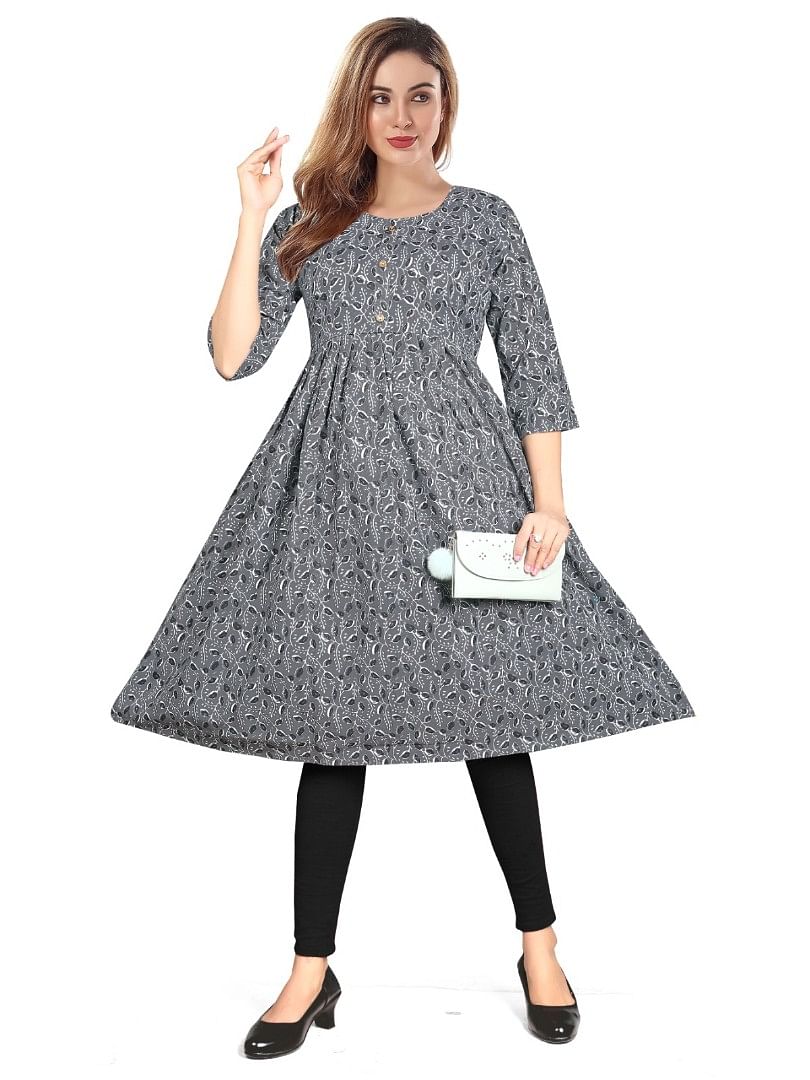 Authenzaa Women Kurti EVWKT002 Dark Grey 