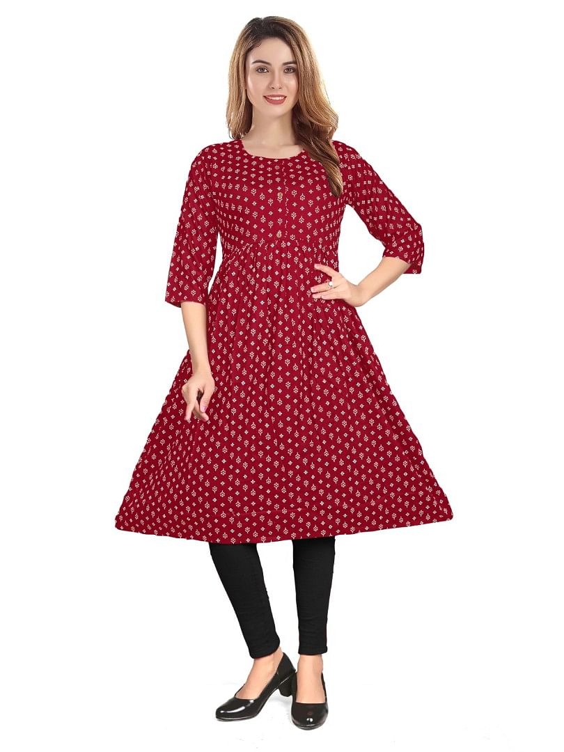 Authenzaa Women Kurti EVWKT005 Maroon 