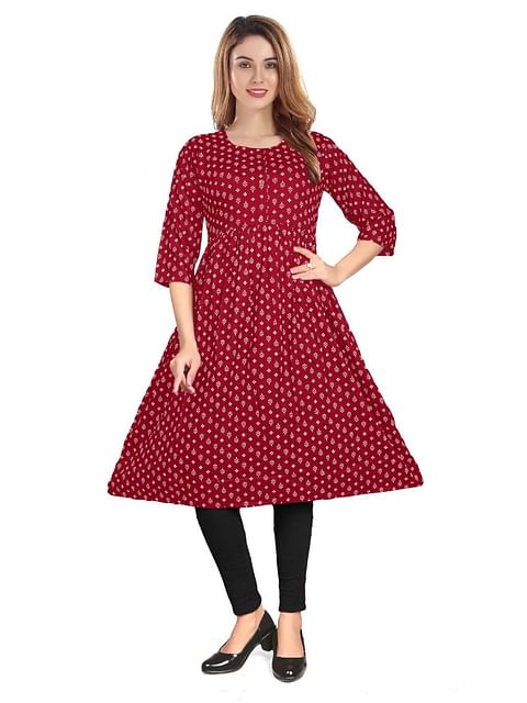Authenzaa Women Kurti EVWKT005 Maroon 