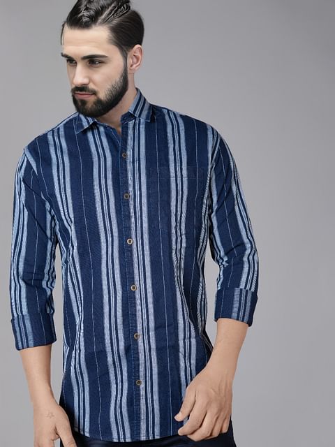 Authenzaa Men Casual Shirt SFCS073 Black Stripe 