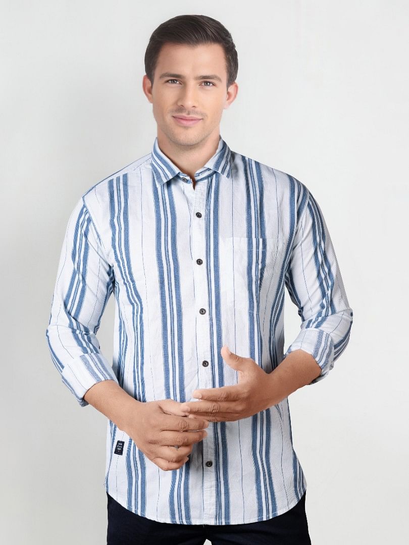 Authenzaa Men Casual Shirt SFCS072 White Stripe 