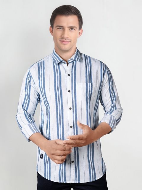 Authenzaa Men Casual Shirt SFCS072 White Stripe 