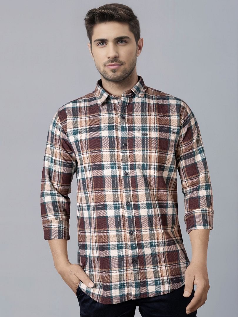 Authenzaa Men Casual Shirt SFCS078 Brown Chex 