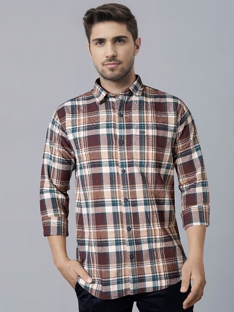 Authenzaa Men Casual Shirt SFCS078 Brown Chex 