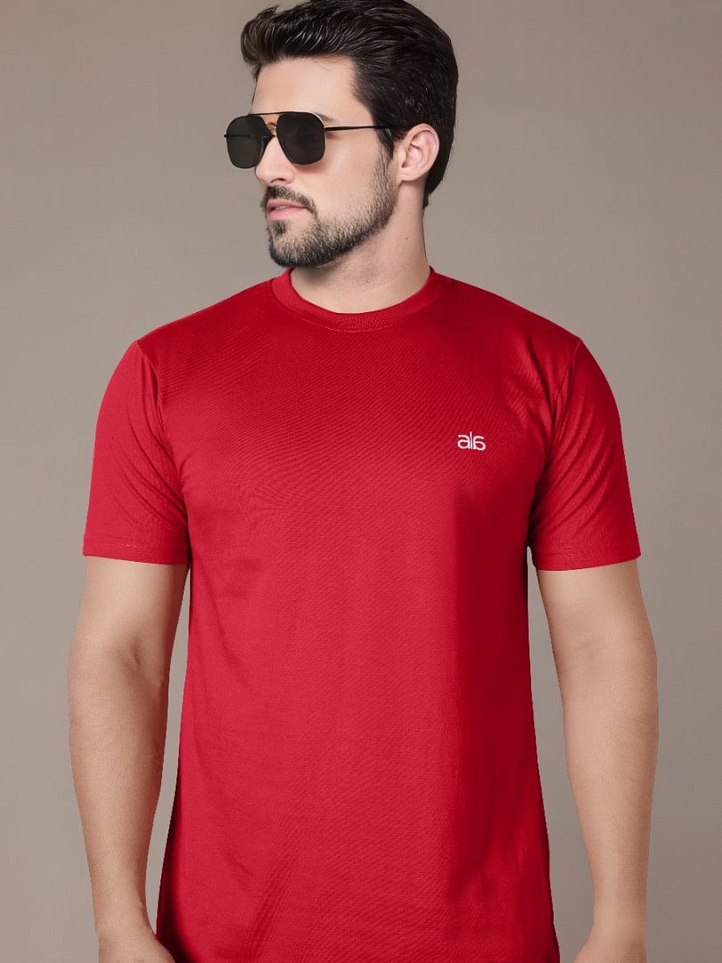 Authenzaa Men Wave Round Neck T-Shirt MHRNT004 Red 
