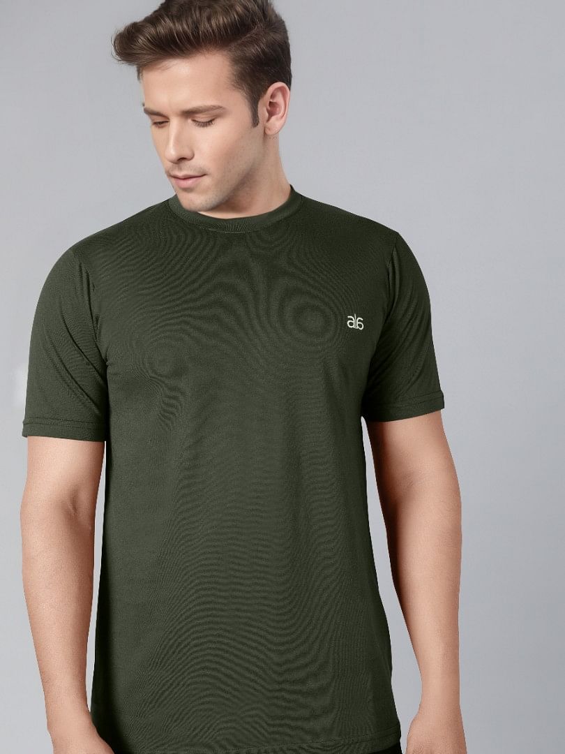 Authenzaa Men Wave Round Neck T-Shirt MHRNT007 Olive 