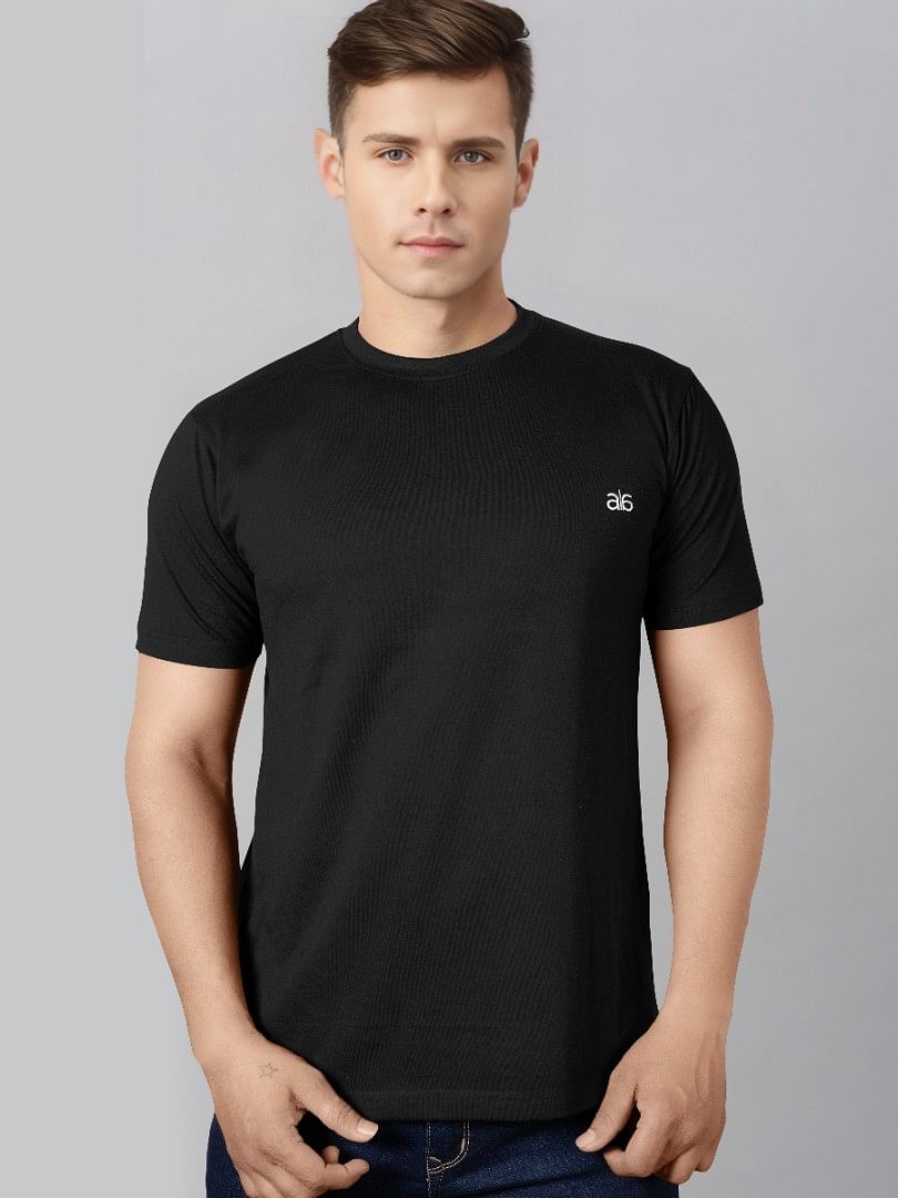 Authenzaa Men Wave Round Neck T-Shirt MHRNT002 Black 