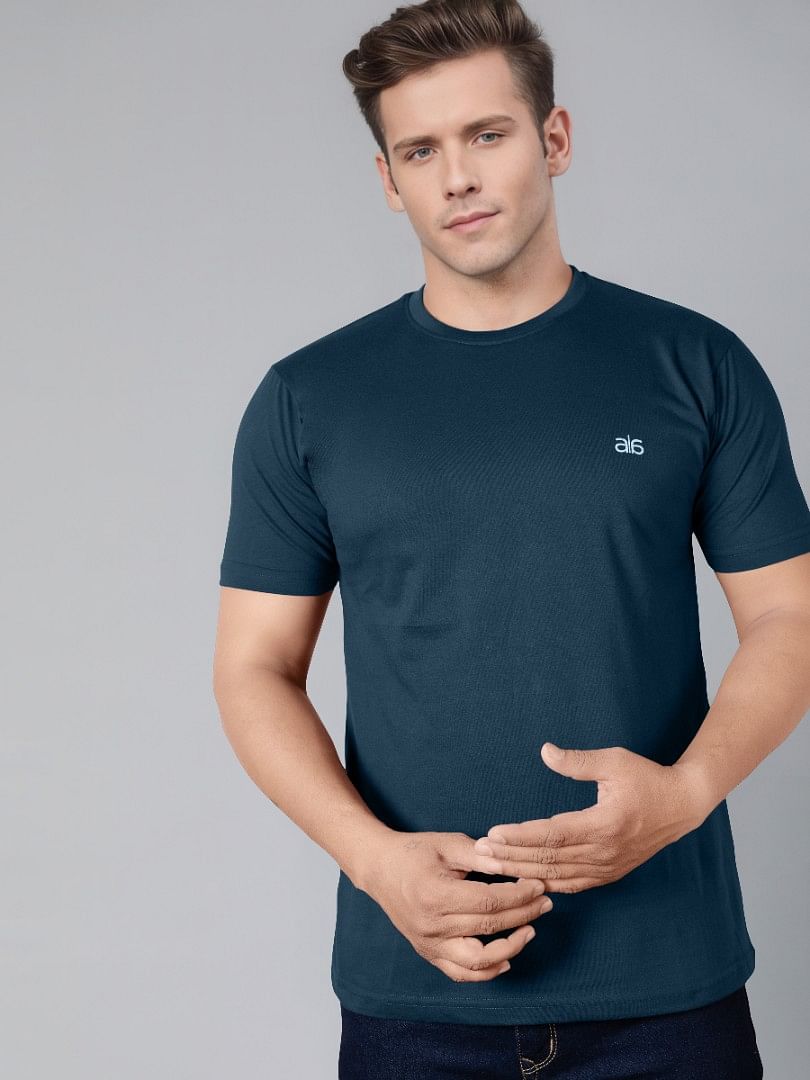 Authenzaa Men Wave Round Neck T-Shirt MHRNT006 Airforce 