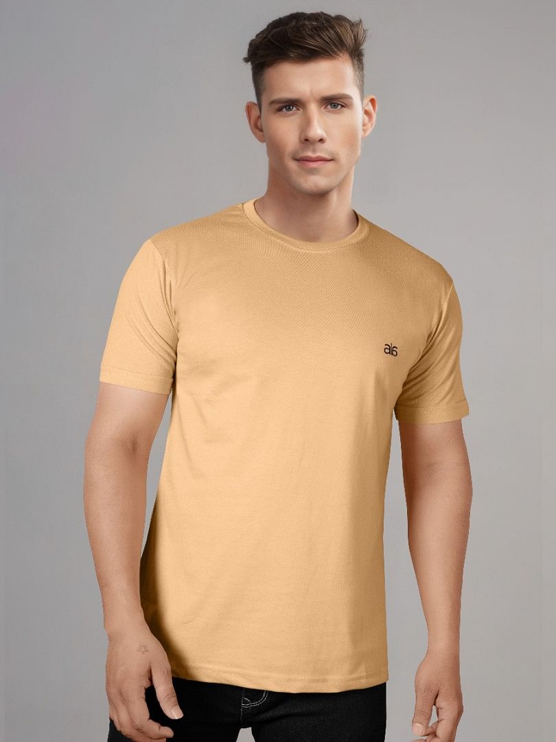 Authenzaa Men Wave Round Neck T-Shirt MHRNT005 Fawn 