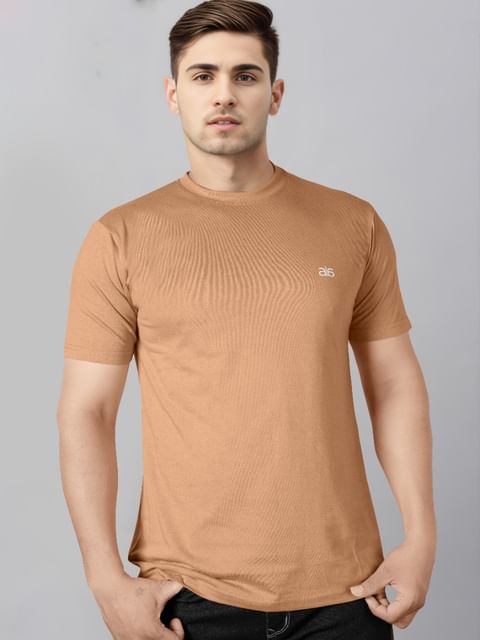 Authenzaa Men Wave Round Neck T-Shirt MHRNT009 Camel 