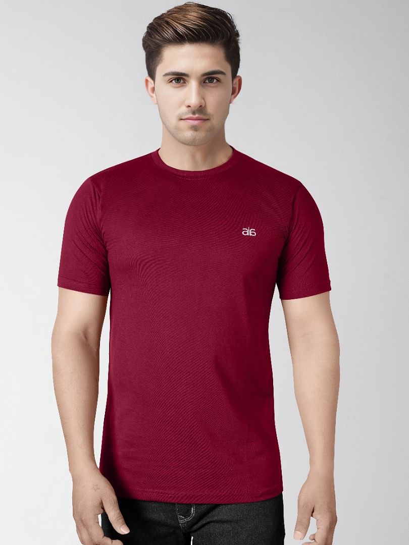 Authenzaa Men Wave Round Neck T-Shirt MHRNT001 Wine 
