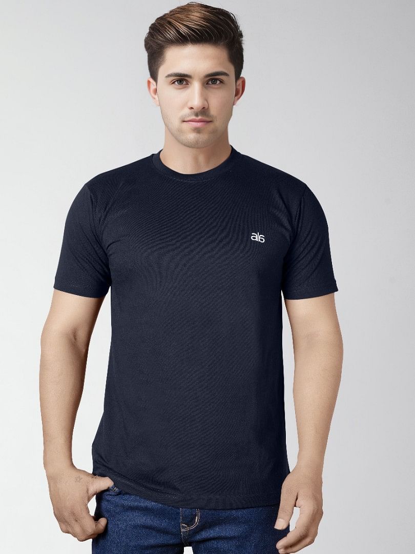 Authenzaa Men Wave Round Neck T-Shirt MHRNT012 Navy 