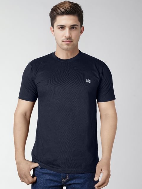 Authenzaa Men Wave Round Neck T-Shirt MHRNT012 Navy 
