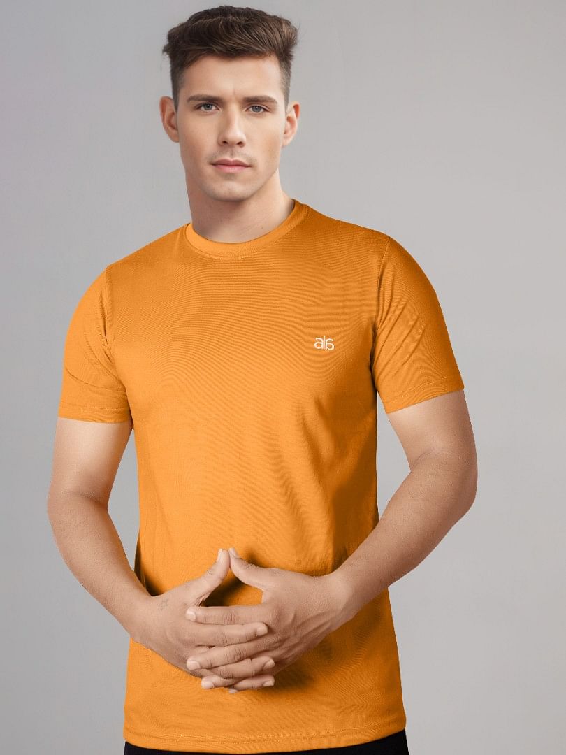 Authenzaa Men Wave Round Neck T-Shirt MHRNT003 Musturd 
