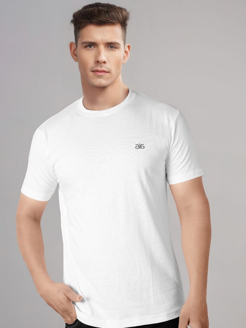 Authenzaa Men Wave Round Neck T-Shirt MHRNT011 White 