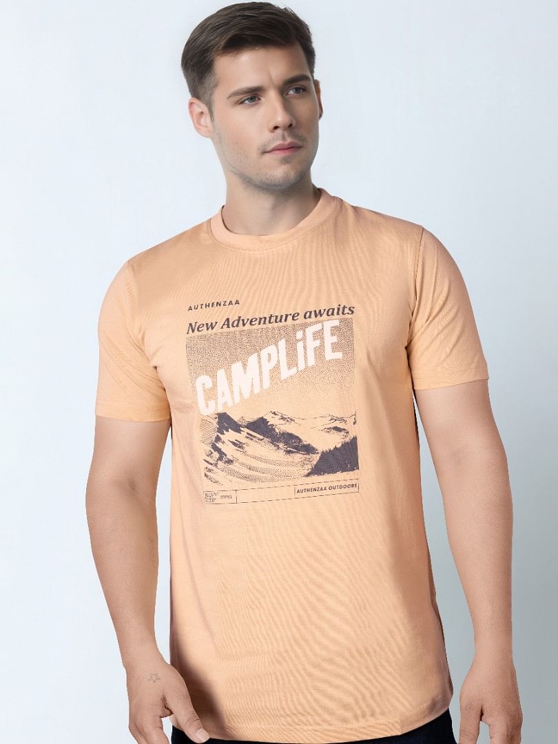 Authenzaa Men Round Neck T-Shirt SFRNT031 Beige 