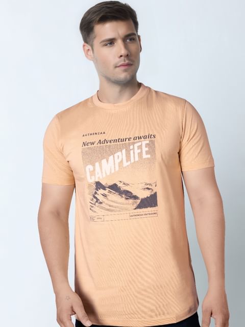 Authenzaa Men Round Neck T-Shirt SFRNT031 Beige 