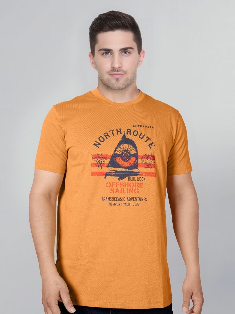 Authenzaa Men Round Neck T-Shirt SFRNT030 Musturd 