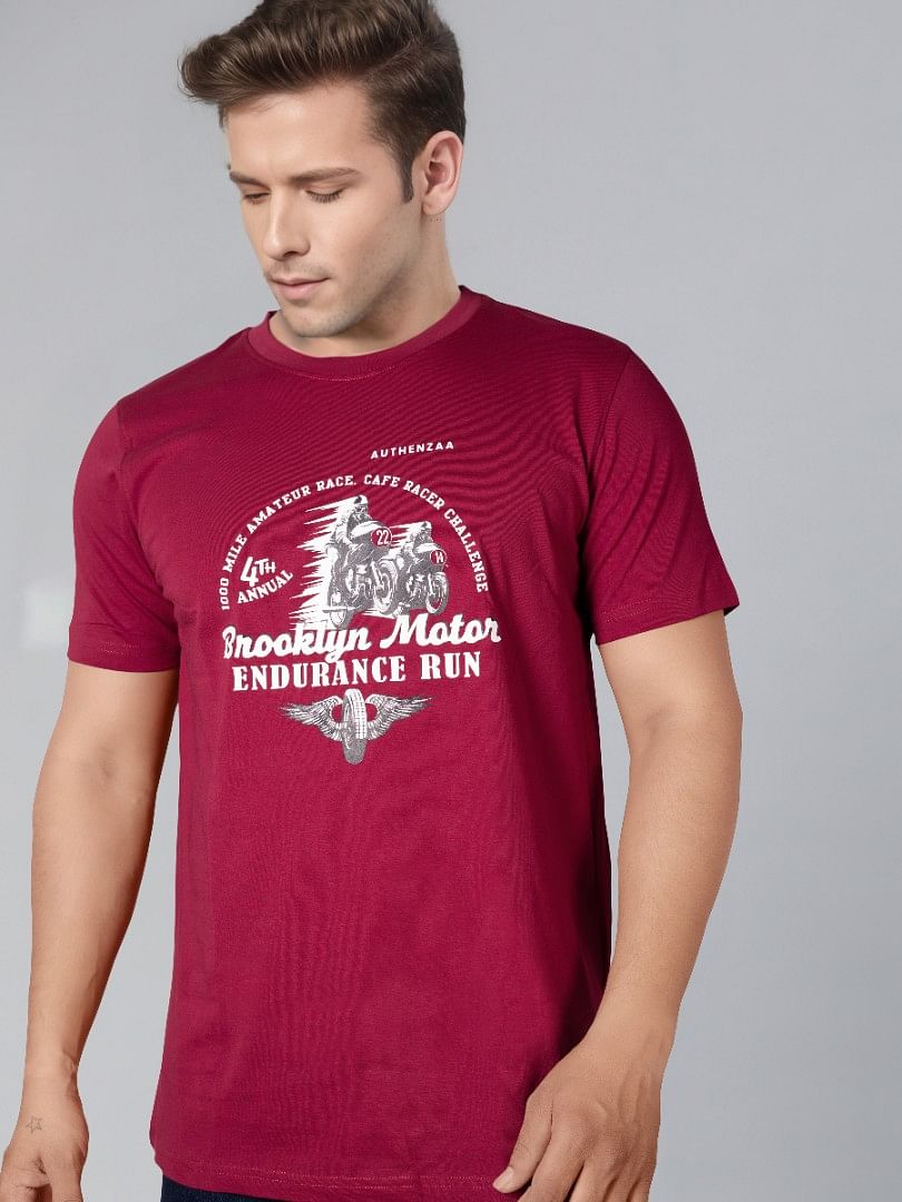 Authenzaa Men Round Neck T-Shirt SFRNT028 Maroon 