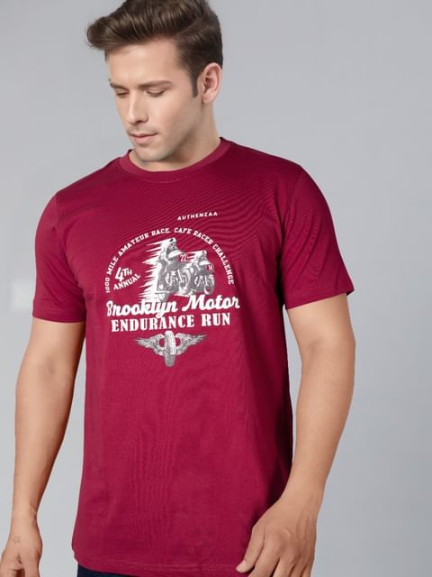 Authenzaa Men Round Neck T-Shirt SFRNT028 Maroon 
