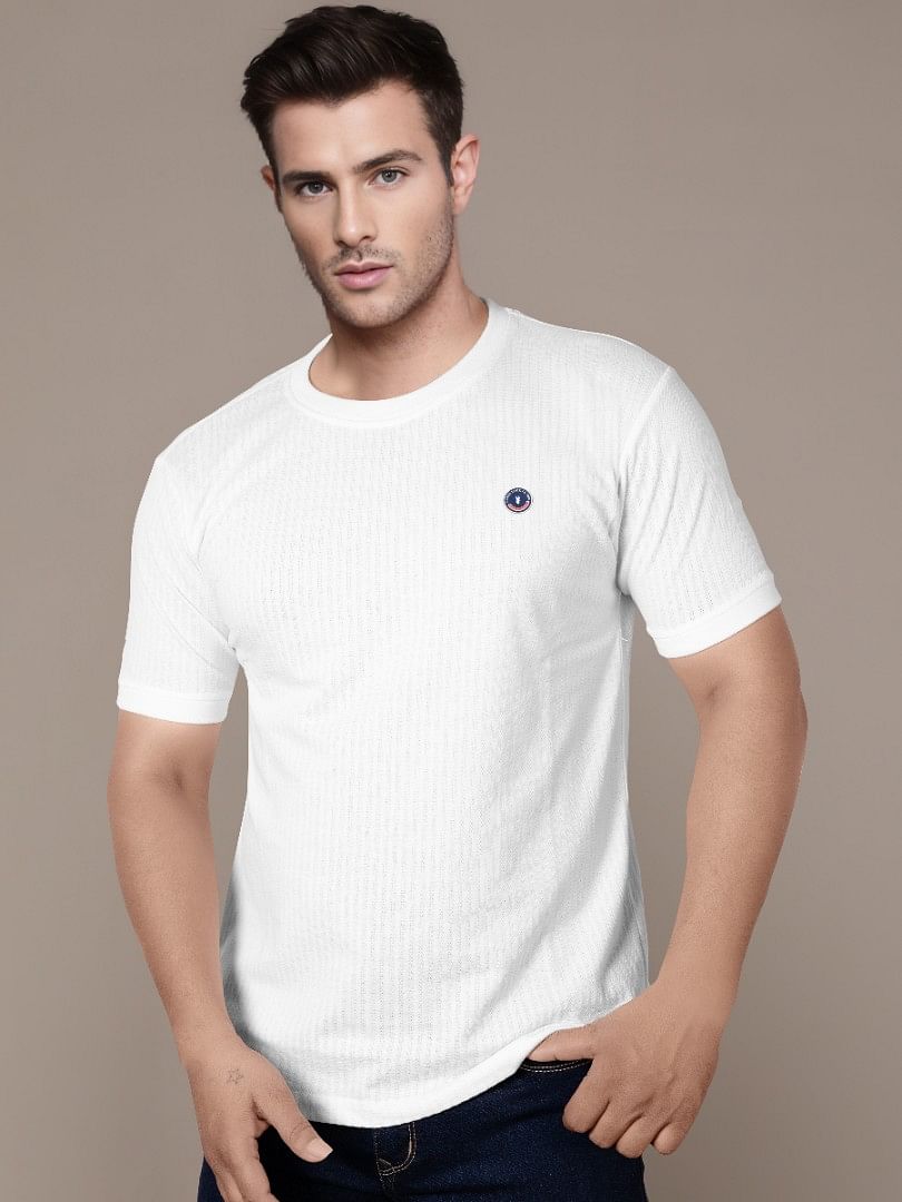 Authenzaa Men Round Neck T-Shirt BKRNT007 White 
